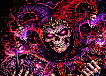 Demonic Jester Skeleton T Shirt Gothic Joker Playing Cards Dice Dark Art Unisex