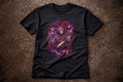 Demonic Jester Skeleton T Shirt Gothic Joker Playing Cards Dice Dark Art Unisex