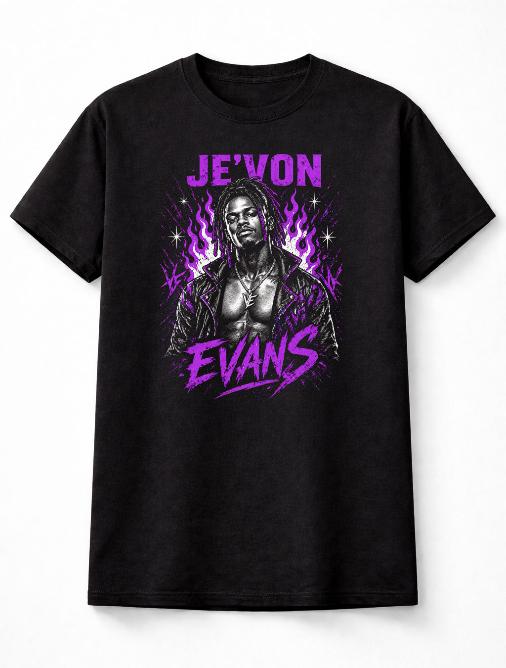 Je’Von Evans Wrestling Graphic T-Shirt Purple Flame Style Young OG NXT Rising Star Fan Tee Adults & Kids Unisex T-Shirt