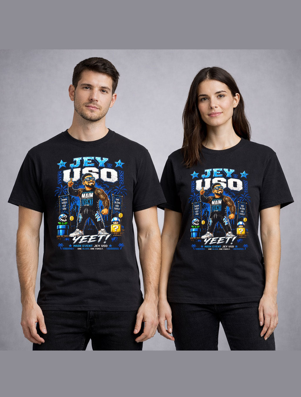 Jey Uso Yeet Wrestling T-Shirt – Main Event Pixel Mario Nintendo Fan Tee Adults & Kids Unisex T-Shirt