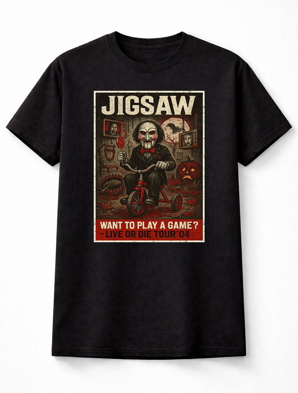 Saw Jigsaw Billy the Puppet Want to Play a Game Horror Movie Villain Adults & Kids Unisex T-Shirt