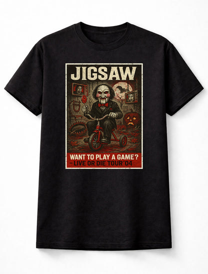 Saw Jigsaw Billy the Puppet Want to Play a Game Horror Movie Villain Adults & Kids Unisex T-Shirt
