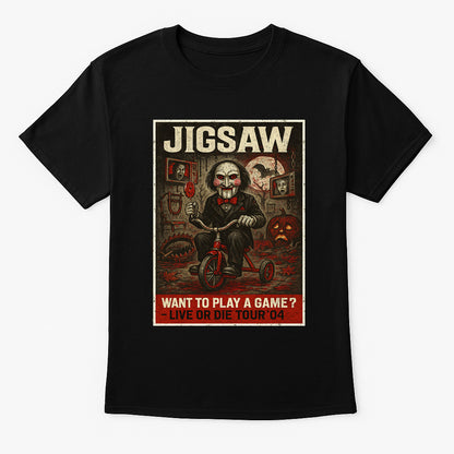 Jigsaw “Want to Play a Game?” Live or Die Tour ’04 T-Shirt – Saw Horror Movie Tee