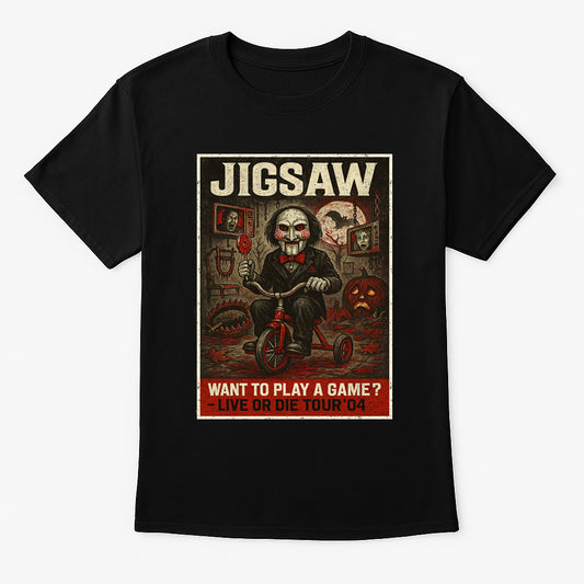 Jigsaw “Want to Play a Game?” Live or Die Tour ’04 T-Shirt – Saw Horror Movie Tee