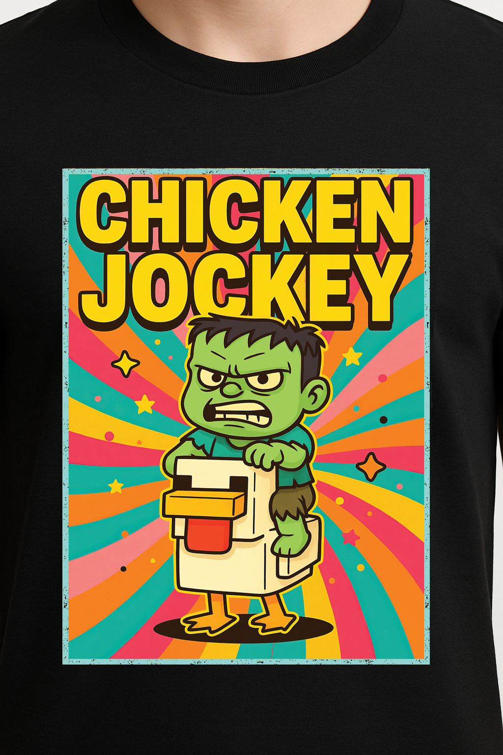 Minecraft Chicken Jockey Baby Zombie Riding Chicken Retro Gaming Meme Adults & Kids Unisex T-Shirt