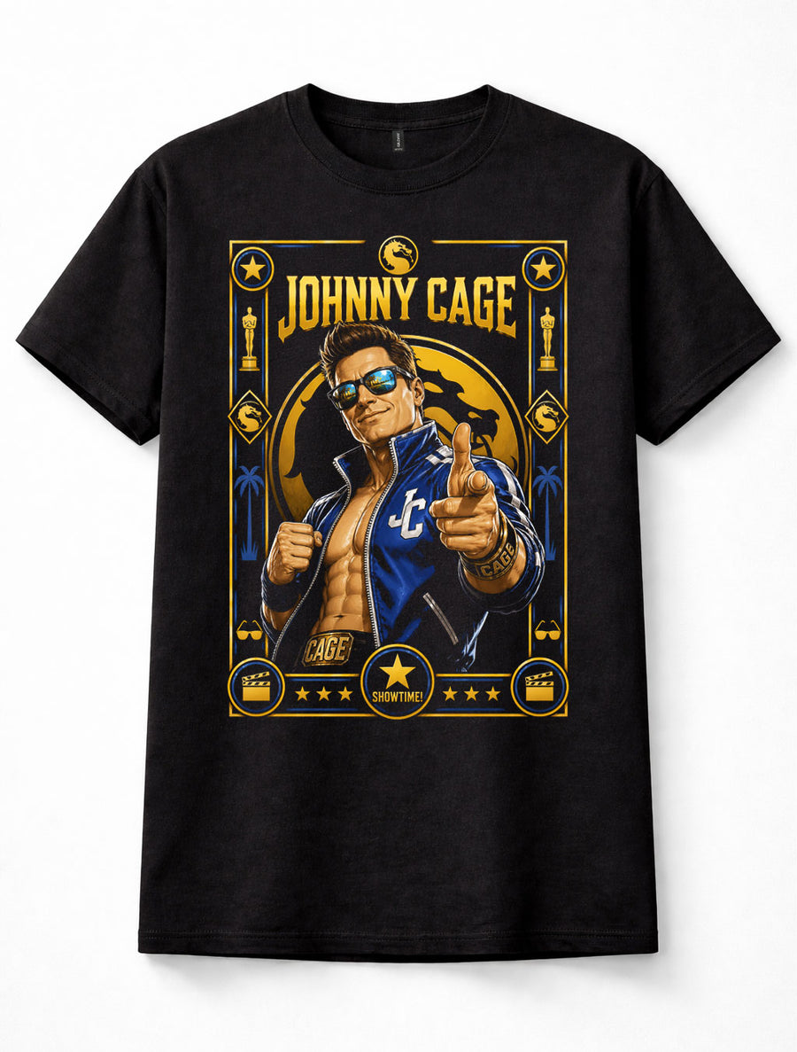 Mortal Kombat Johnny Cage Hollywood Fighter Arcade Game Black Unisex T-Shirt