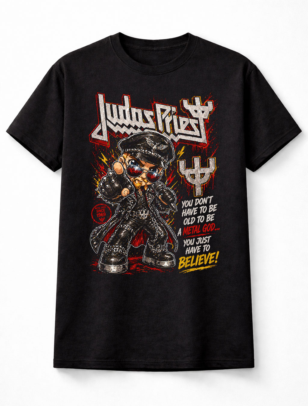 Judas Priest Metal God Believe Graphic T-Shirt Classic Heavy Metal Band Fan Tee Rock Music Adult & Kids Unisex T-Shirt