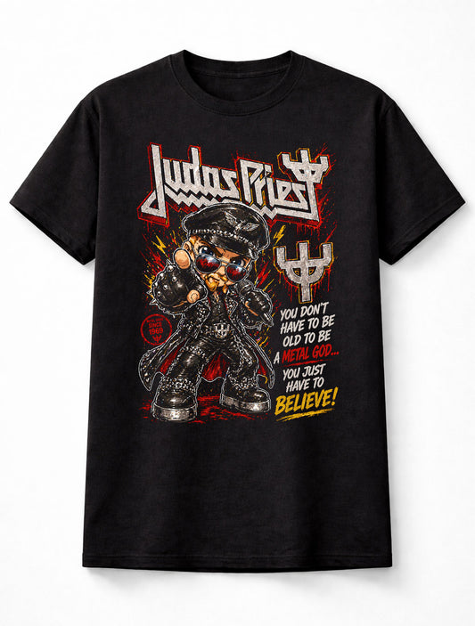 Judas Priest Metal God Believe Graphic T-Shirt Classic Heavy Metal Band Fan Tee Rock Music Adult & Kids Unisex T-Shirt