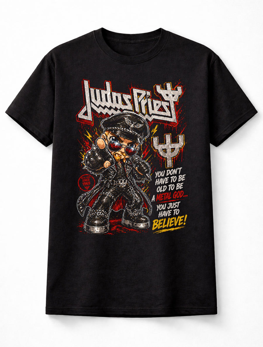 Judas Priest Metal God Believe Graphic T-Shirt Classic Heavy Metal Band Fan Tee Rock Music Adult & Kids Unisex T-Shirt