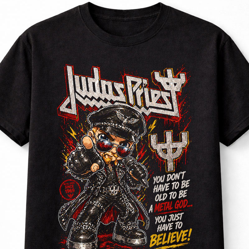 Judas Priest Metal God Believe Graphic T-Shirt Classic Heavy Metal Band Fan Tee Rock Music Adult & Kids Unisex T-Shirt