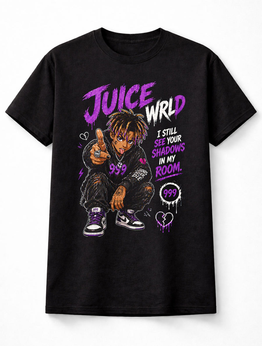 Juice WRLD 999 Graphic T-Shirt Rap Music Fan Tee Hip Hop Streetwear Unisex Shirt I Still See Your Shadows Design Adult & Kids Unisex T-Shirt