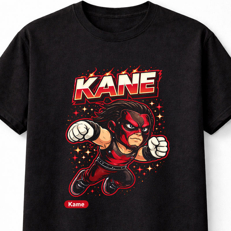 Kane Cartoon WWE Wrestler T-Shirt Kane Graphic Horror Fan Tee Unisex Adults & Kids