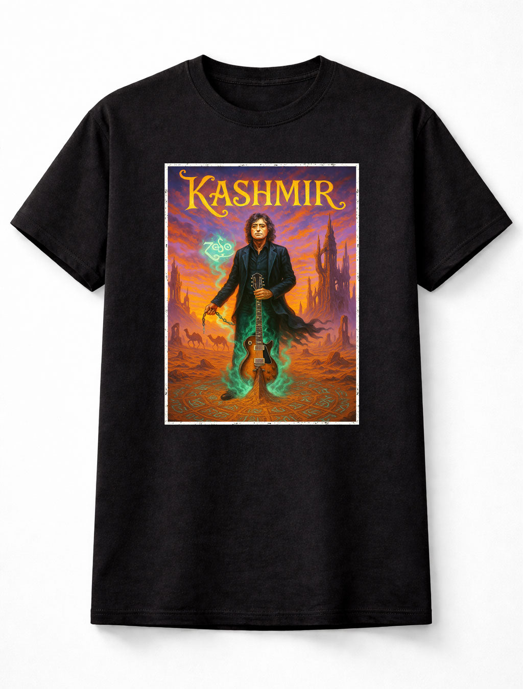 Led Zeppelin Jimmy Page T-Shirt Kashmir Rock Art Unisex Black Graphic Tee