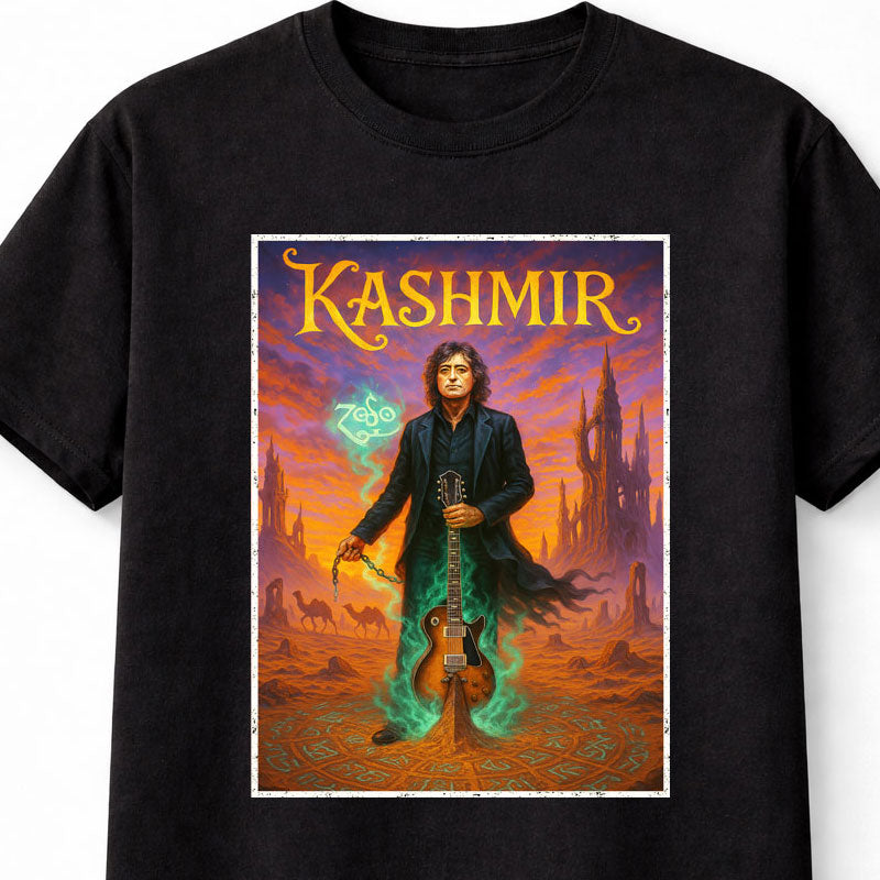 Led Zeppelin Jimmy Page T-Shirt Kashmir Rock Art Unisex Black Graphic Tee