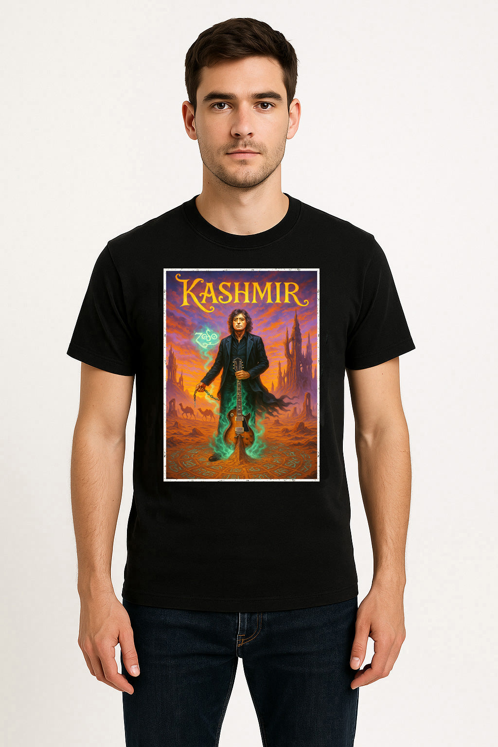 Led Zeppelin Jimmy Page T-Shirt Kashmir Rock Art Unisex Black Graphic Tee