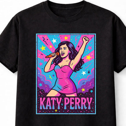 Katy Perry T-Shirt Pop Star Neon Concert Art Unisex Black Graphic Tee