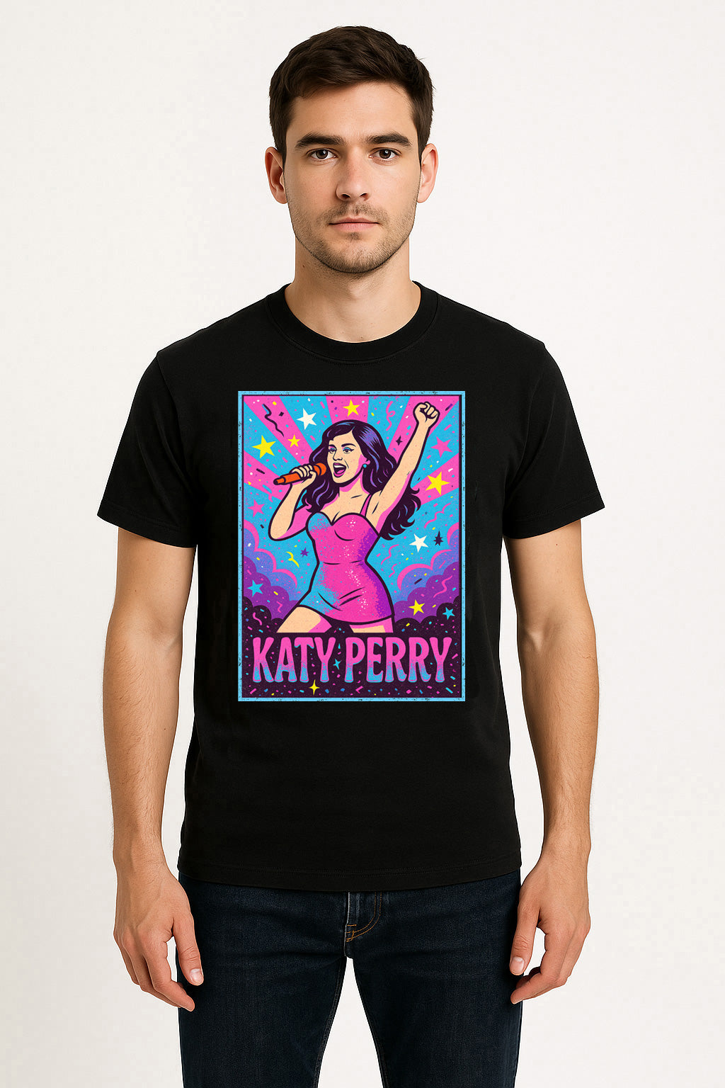 Katy Perry T-Shirt Pop Star Neon Concert Art Unisex Black Graphic Tee