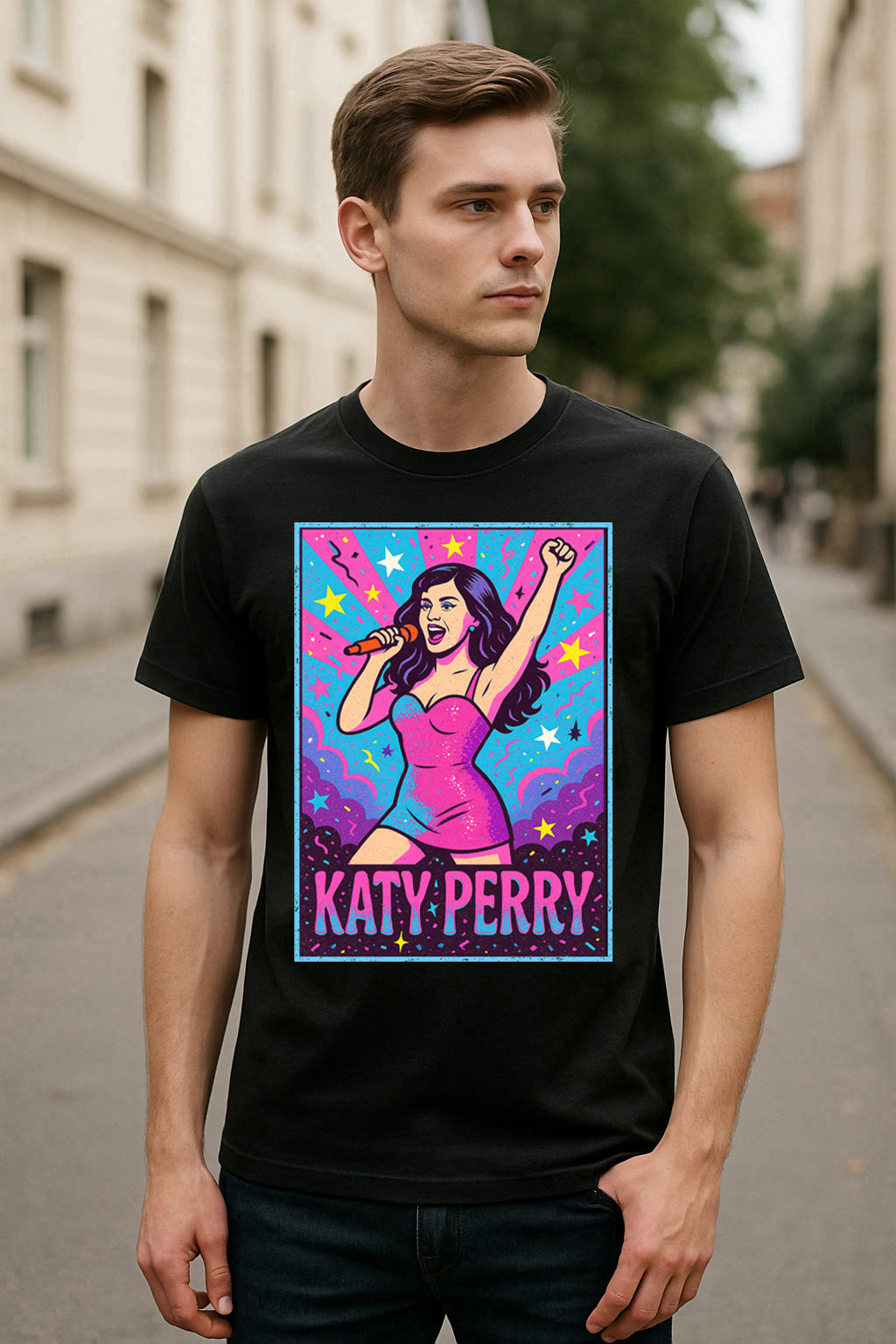 Katy Perry T-Shirt Pop Star Neon Concert Art Unisex Black Graphic Tee