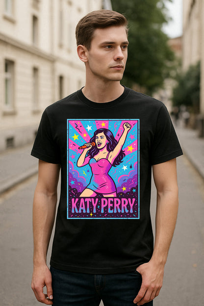 Katy Perry T-Shirt Pop Star Neon Concert Art Unisex Black Graphic Tee