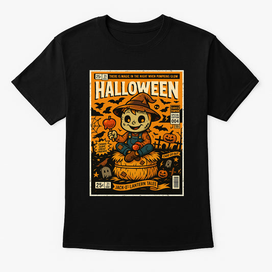 Jack-O’-Lantern Tales Unisex T-Shirt Retro Halloween Scarecrow Tee