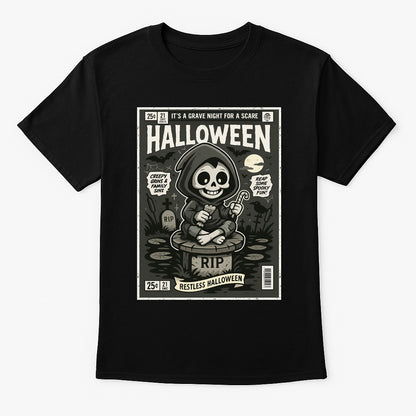 Restless Halloween Grim Reaper Unisex T-Shirt Retro Comic Tee
