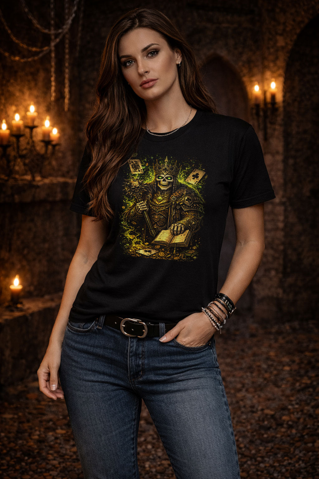 Undead King of Clubs Skeleton T Shirt Gothic Playing Cards Occult Dark Unisex