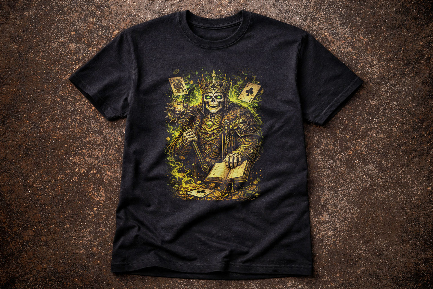 Undead King of Clubs Skeleton T Shirt Gothic Playing Cards Occult Dark Unisex