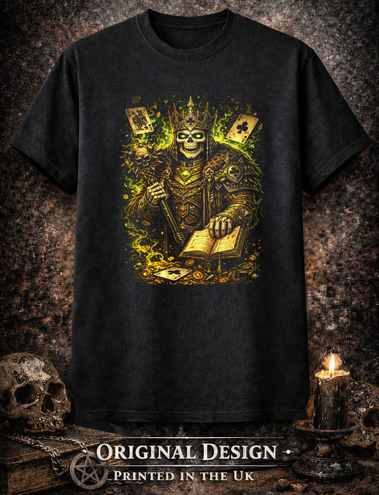 Undead King of Clubs Skeleton T Shirt Gothic Playing Cards Occult Dark Unisex