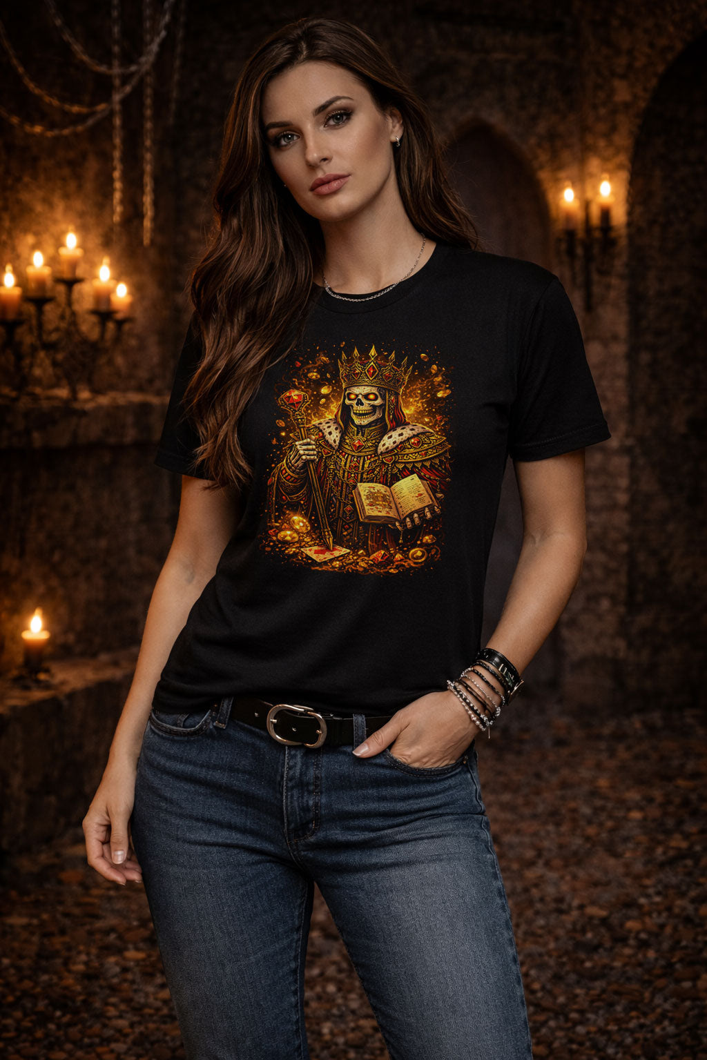 Undead King of Diamonds Skeleton T Shirt Gothic Playing Cards Casino Dark Art