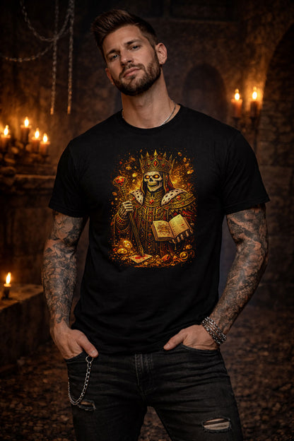 Undead King of Diamonds Skeleton T Shirt Gothic Playing Cards Casino Dark Art