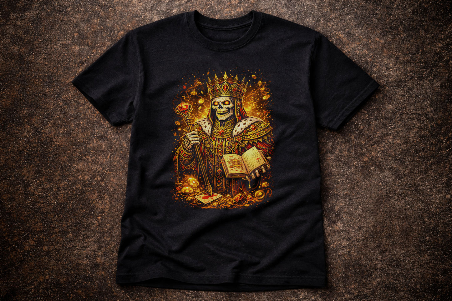Undead King of Diamonds Skeleton T Shirt Gothic Playing Cards Casino Dark Art