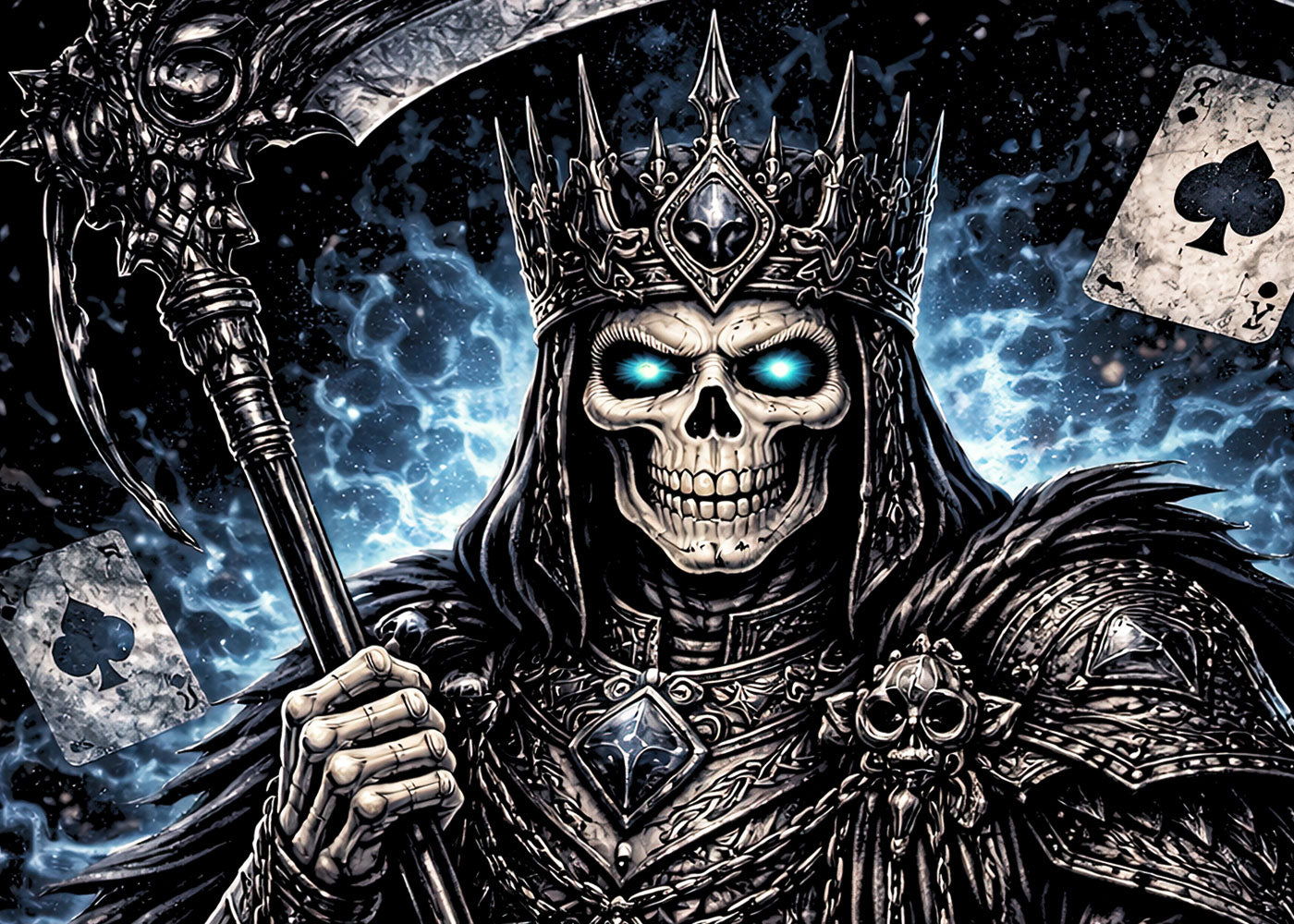 Undead King of Spades Skeleton T Shirt Gothic Skull Reaper Playing Cards Dark