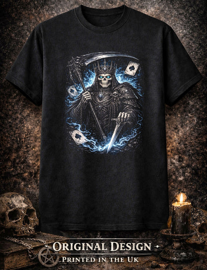 Undead King of Spades Skeleton T Shirt Gothic Skull Reaper Playing Cards Dark