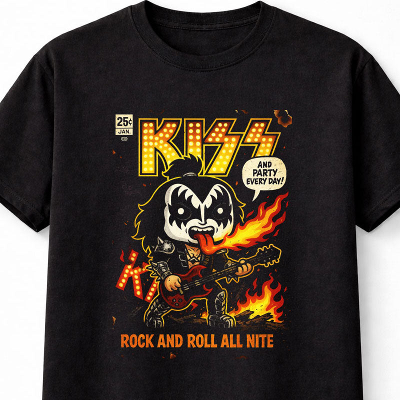 KISS Gene Simmons T-Shirt Rock And Roll All Nite Unisex Black Graphic Tee