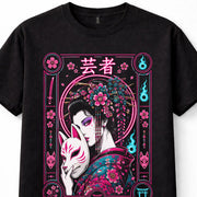 Japanese Geisha Kitsune Fox Mask Sakura Yokai Neon Art Unisex T-Shirt