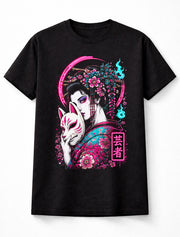 Kitsune Geisha Japanese Fox Mask Sakura Anime Unisex T-Shirt