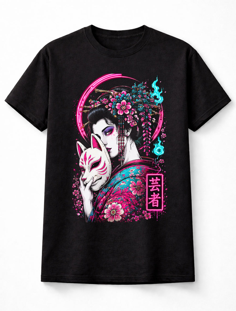 Kitsune Geisha Japanese Fox Mask Sakura Anime Unisex T-Shirt