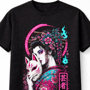 Kitsune Geisha Japanese Fox Mask Sakura Anime Unisex T-Shirt