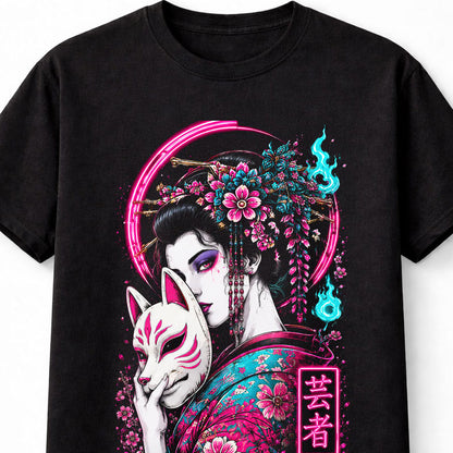 Kitsune Geisha Japanese Fox Mask Sakura Anime Unisex T-Shirt