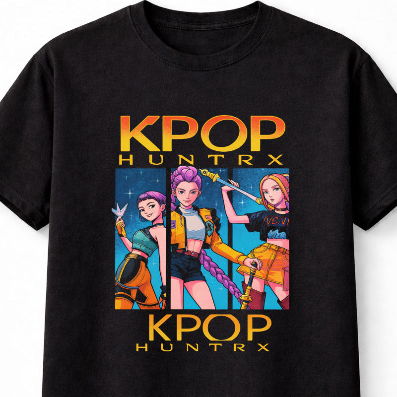 Kpop Huntrx T-Shirt Anime Girl Power Pop Unisex Black Graphic Tee