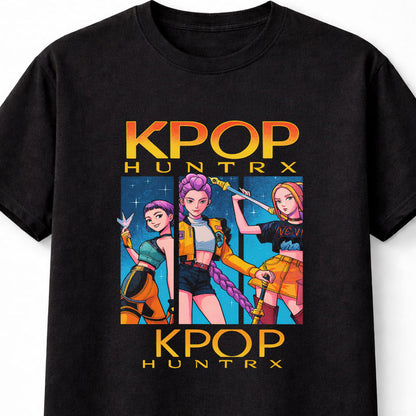 Kpop Huntrx T-Shirt Anime Girl Power Pop Unisex Black Graphic Tee