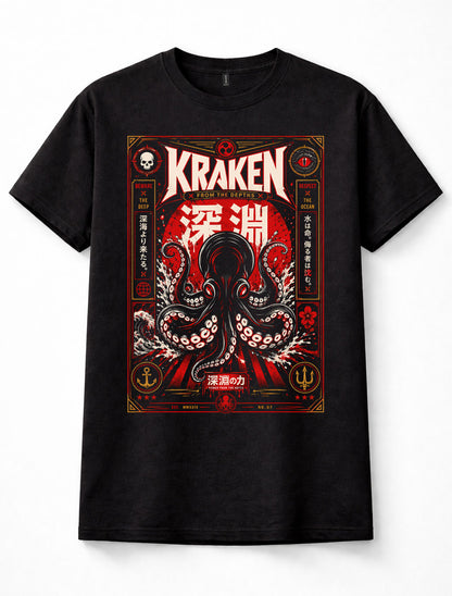 Kraken Giant Octopus Japanese Ocean Sea Monster Nautical Graphic Unisex T-Shirt