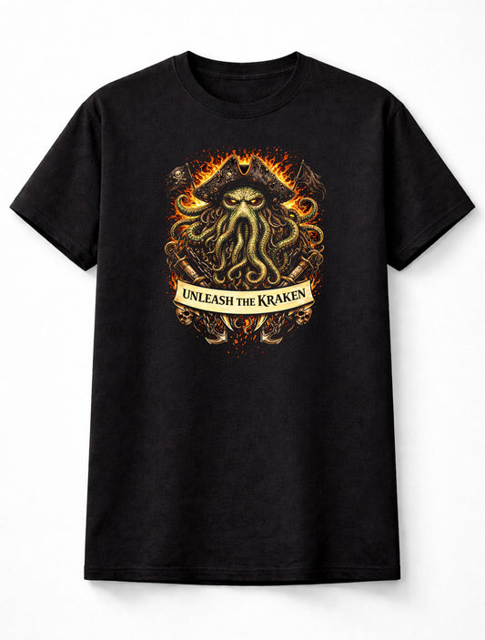 Kraken T Shirt Unleash The Kraken Pirate Sea Monster Tattoo Tee Unisex Black