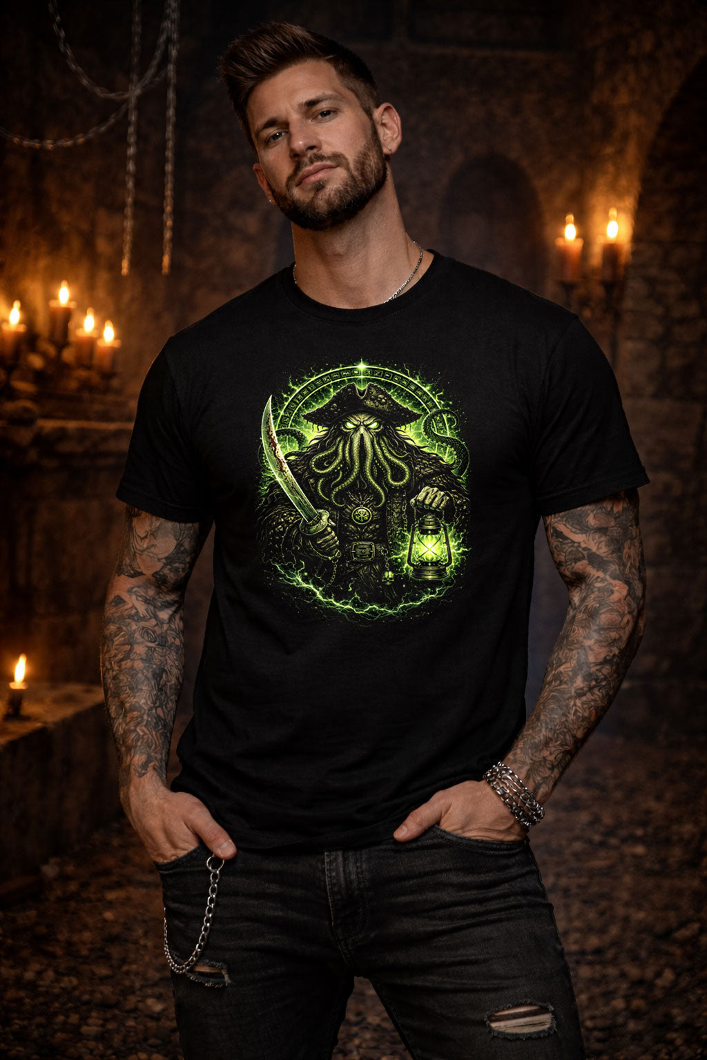 Kraken Pirate Gothic T-Shirt Lovecraft Sea Monster Horror Unisex Tee