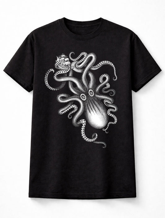 Giant Kraken Octopus Pirate Ship Nautical Unisex T-Shirt