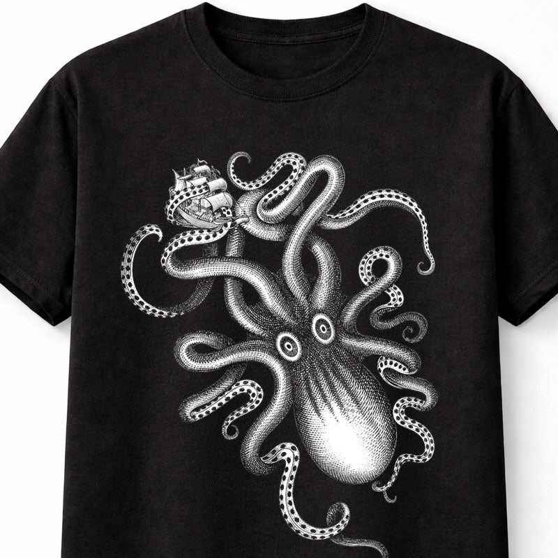 Giant Kraken Octopus Pirate Ship Nautical Unisex T-Shirt