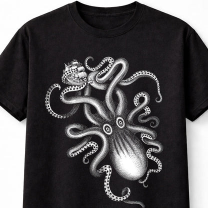 Giant Kraken Octopus Pirate Ship Nautical Unisex T-Shirt