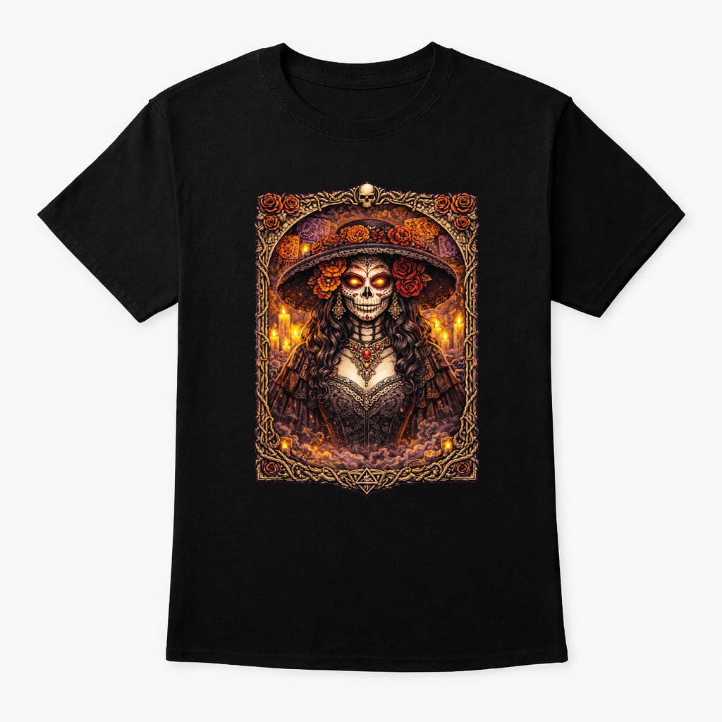 La Catrina Sugar Skull Rose Queen Mexican Folk Art T-Shirt Unisex Dark Aesthetic