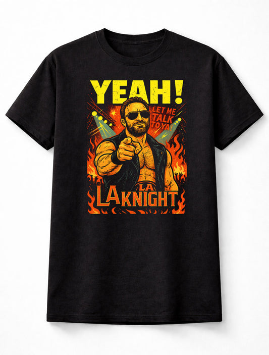 LA Knight YEAH T-Shirt WWE Catchphrase Wrestling Unisex Black Graphic Tee