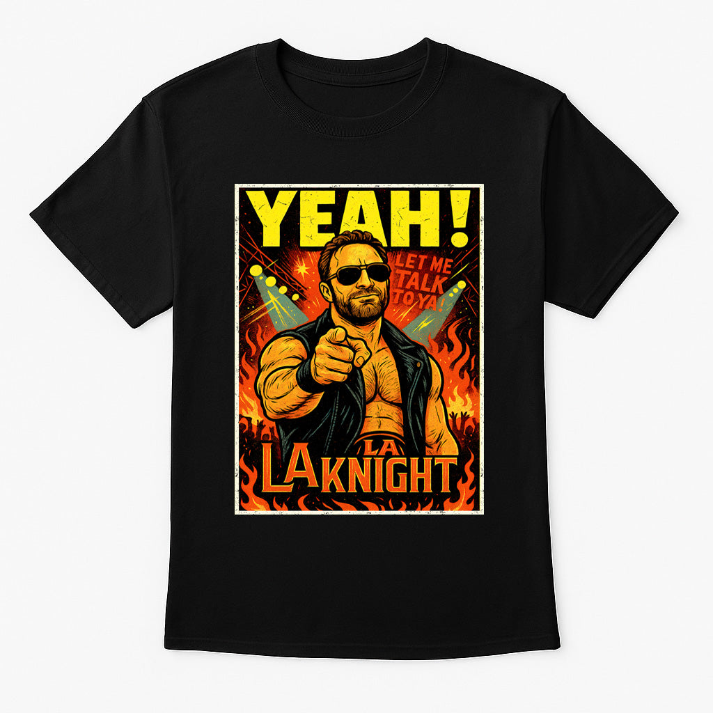 LA Knight T-Shirt Yeah Catchphrase Wrestling WWE Retro Unisex Black Graphic Tee